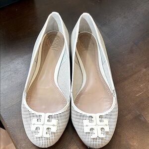 Tory Burch White Perforated Leather Flats